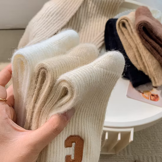 Bulk Cashmere Socks Slouch Crew Wool Cute Letter C Anti Friction Socks