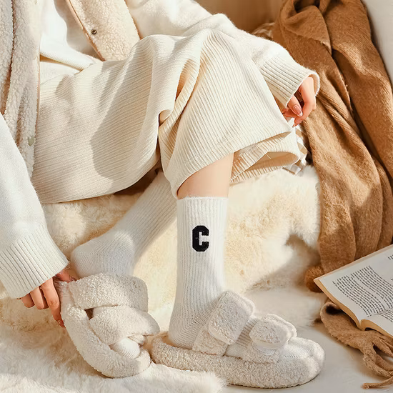 Bulk Cashmere Socks Slouch Crew Wool Cute Letter C Anti Friction Socks