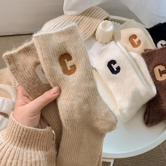 Bulk Cashmere Socks Slouch Crew Wool Cute Letter C Anti Friction Socks